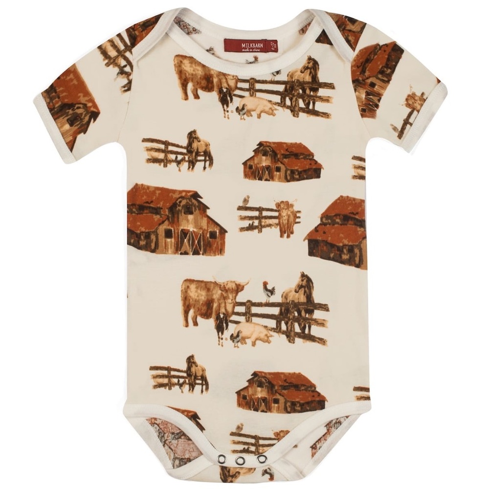 Milkbarn Kids Organic Cotton Short Sleeve Onesie Homestead/|Farm